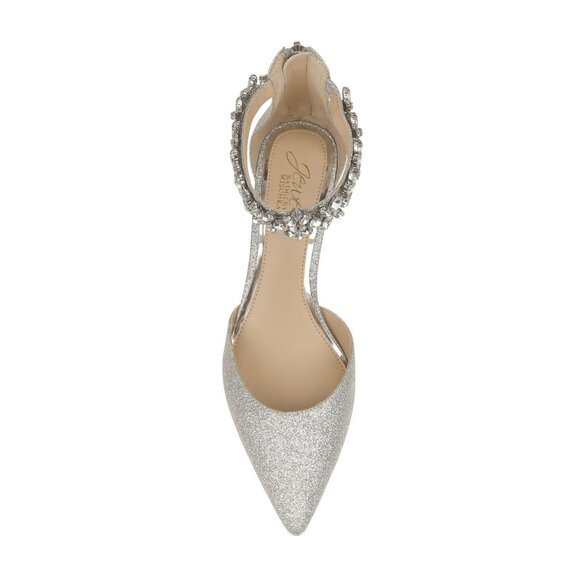Jewel Badgley Mischka Robles Crystal Embellished Kitten Heels Silver Glitter 7M - Picture 10 of 11